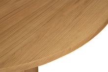 Load image into Gallery viewer, Fontaine Dining Table in solid American Oak with oak veneer base, handcrafted with fine sanded raw finish, modern coastal dining furniture for timeless interiors.  Close up table top 1.