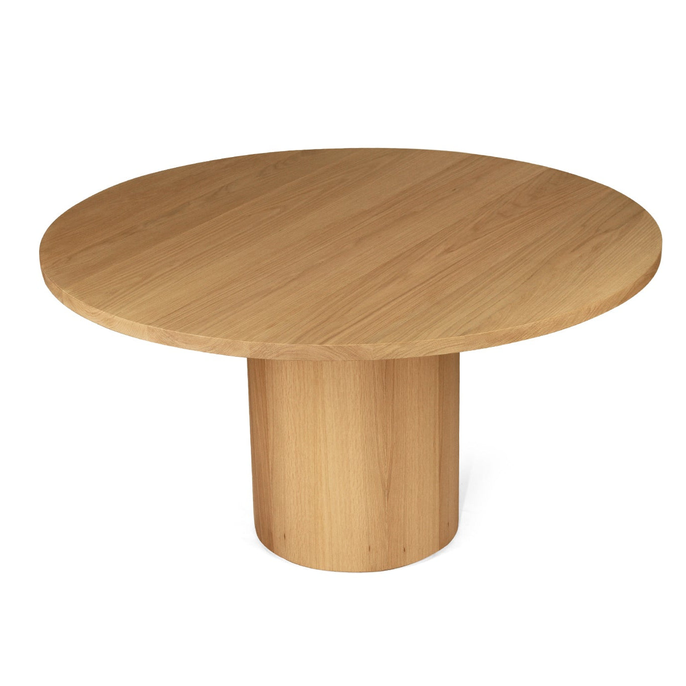 Fontaine Dining Table in solid American Oak with oak veneer base, handcrafted with fine sanded raw finish, modern coastal dining furniture for timeless interiors.  Top view.