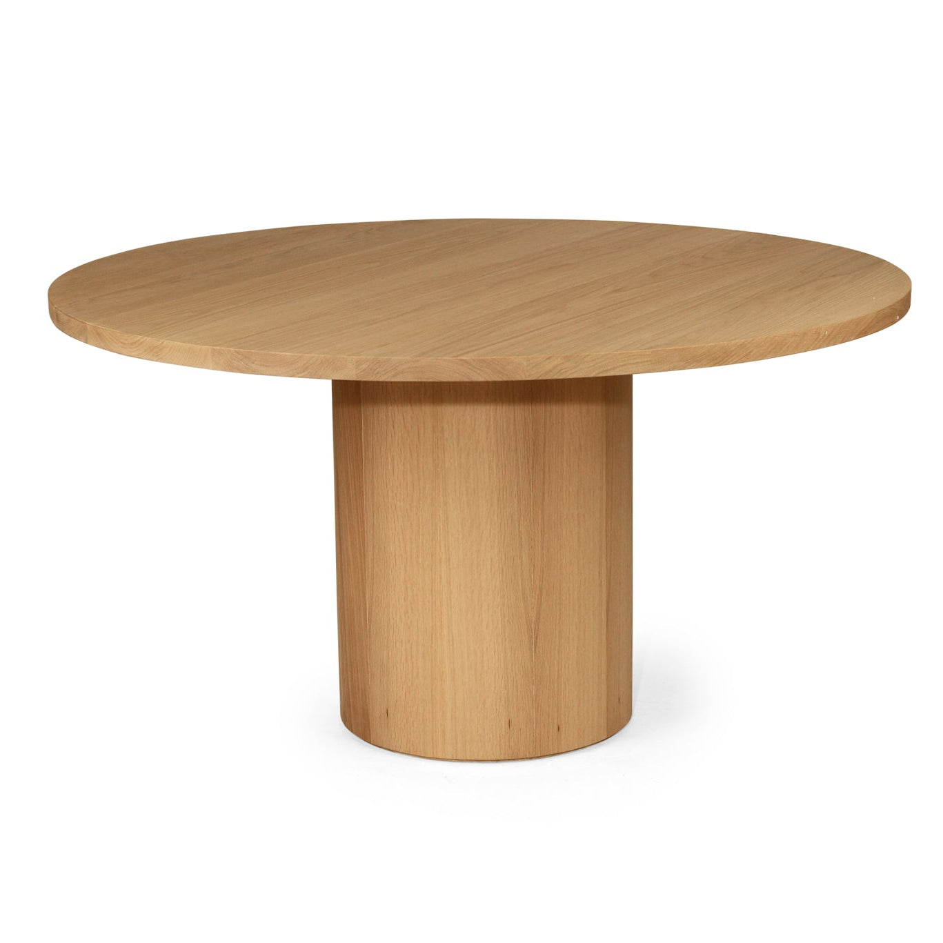 Fontaine Dining Table in solid American Oak with oak veneer base, handcrafted with fine sanded raw finish, modern coastal dining furniture for timeless interiors.