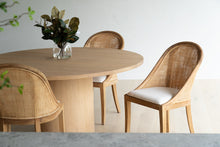 Load image into Gallery viewer, Fontaine Dining Table in solid American Oak with oak veneer base, handcrafted with fine sanded raw finish, modern coastal dining furniture for timeless interiors.  Modern plantation style dining.