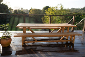 Gather reclaimed teak outdoor dining table, Magnolia Lane outdoor living