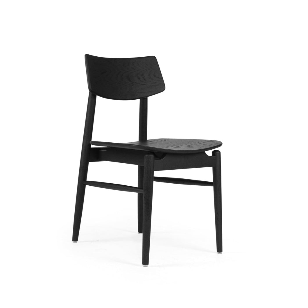 Beautifully crafted dining chair in a solid American Oak Frame in a black finish.  Magnolia Lane modern dining furniture