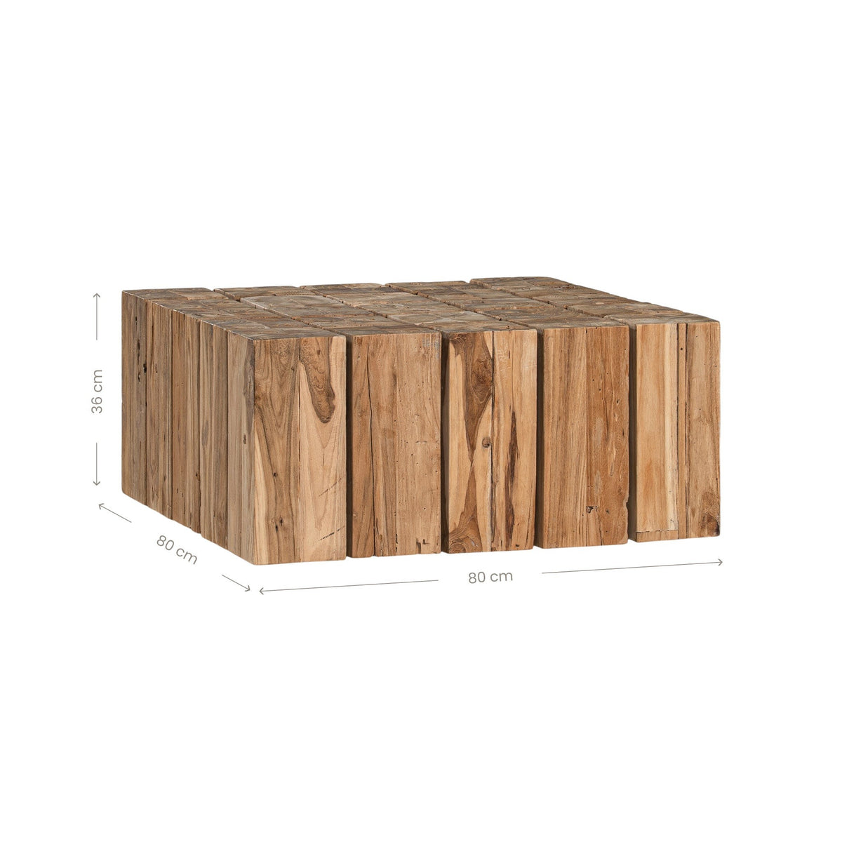 Hamali Block Coffee Table dimension diagram showing 80cm width, 80cm depth and 36cm height