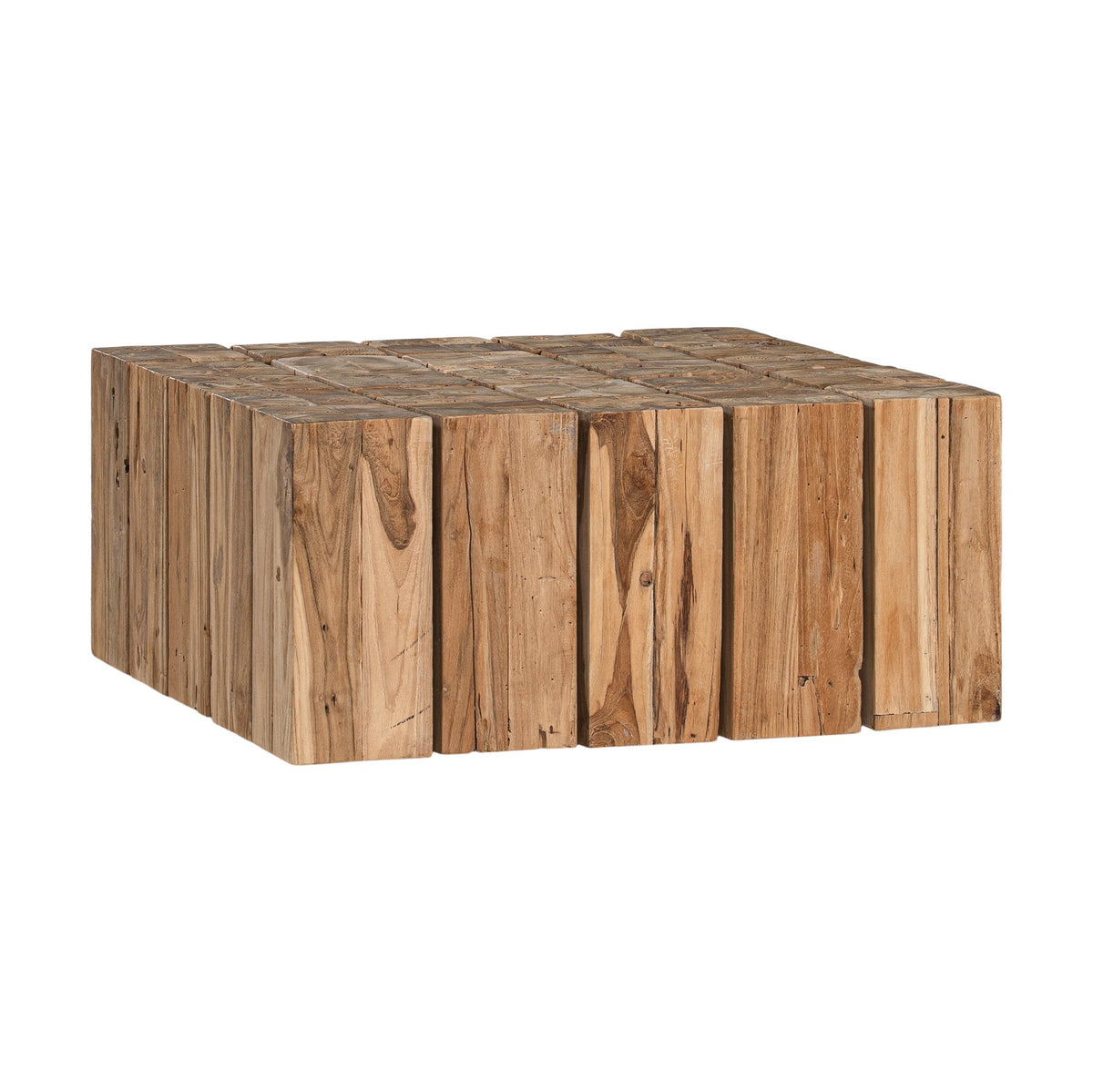 Hamali Block Coffee Table in natural reclaimed teak, angled product view