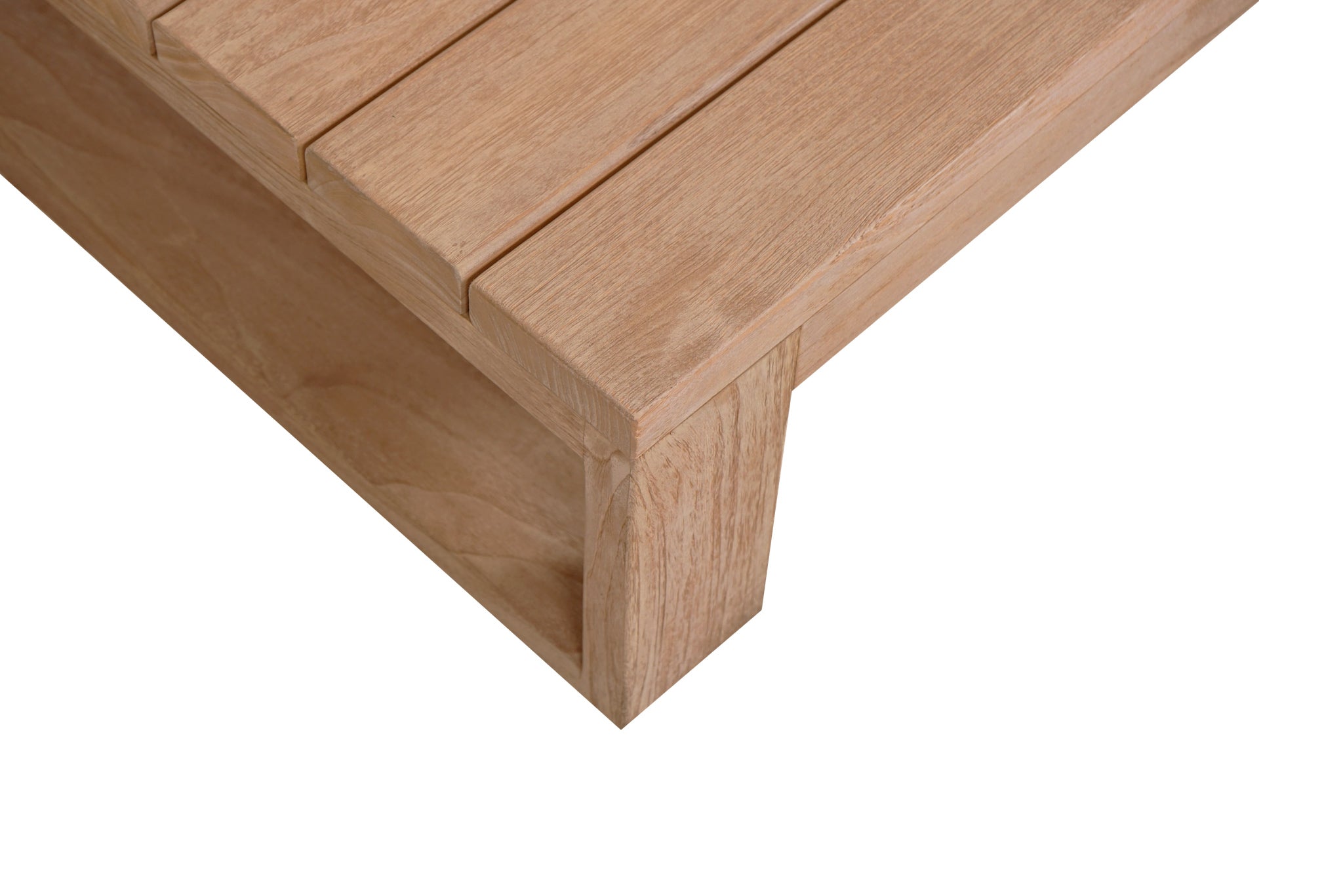 Harbour Island Outdoor Coffee Table – oversize low, made from sustainable premium-grade teak, showcasing a robust, minimalist design ideal for indoor or outdoor use with lasting durability. Top view.
