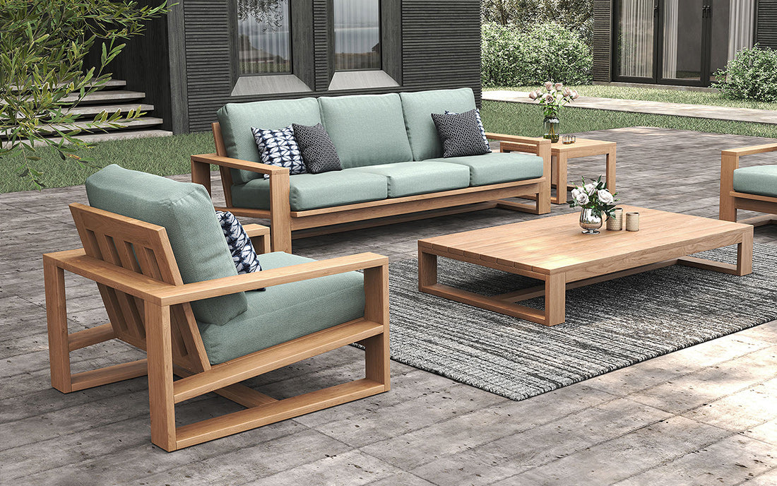 Harbour Island Outdoor Coffee Table – oversize low, made from sustainable premium-grade teak, showcasing a robust, minimalist design ideal for indoor or outdoor use with lasting durability. Modern outdoor living.