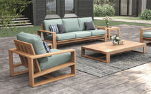 Load image into Gallery viewer, Harbour Island Outdoor Coffee Table – oversize low, made from sustainable premium-grade teak, showcasing a robust, minimalist design ideal for indoor or outdoor use with lasting durability. Modern outdoor living.