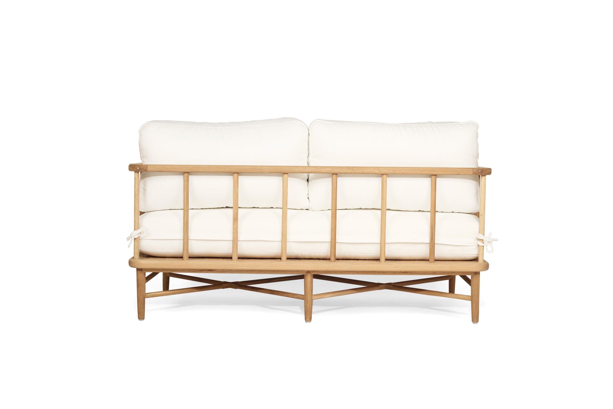 The Harbour Island Two Seater Sofa with light timber frame and white cushions – coastal luxe design perfect for relaxed interiors - back view