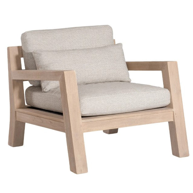 Harper one seater outdoor sofa in luxury natural Olefin fabric with reclaimed aged teak frame by Uniqwa Collections