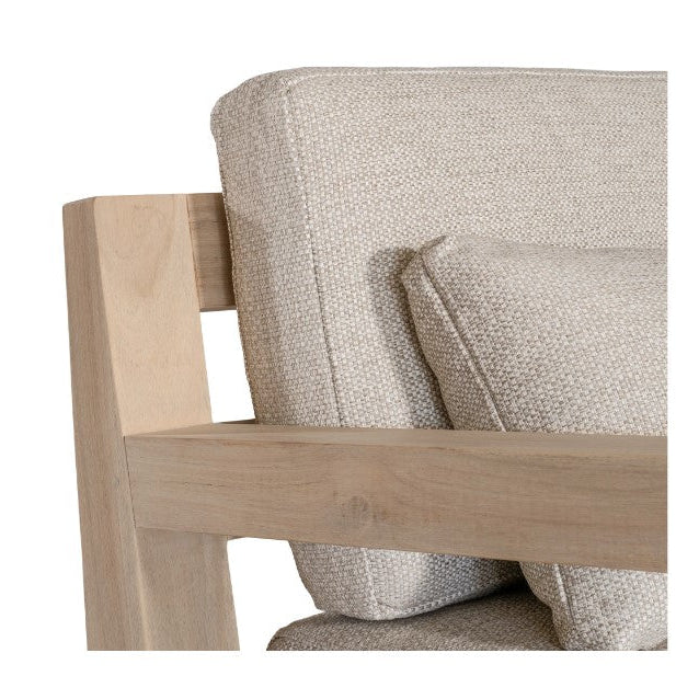 Harper one seater outdoor sofa in luxury natural Olefin fabric with reclaimed aged teak frame by Uniqwa Collections-backrest