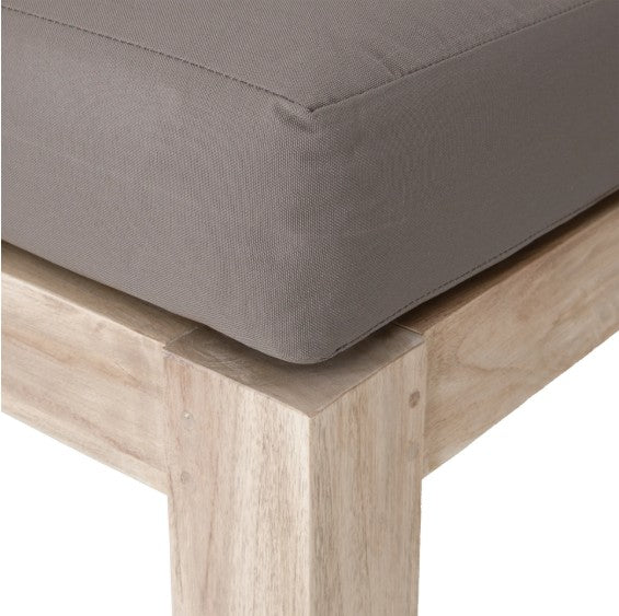 Harper one seater outdoor sofa in taupe Olefin fabric with reclaimed aged teak frame by Uniqwa Collections-cushion
