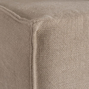 Uniqwa Hendrix Modular Sofa with curve section in oatmeal, with feather cushioning and removable slipcover, timber frame modern coastal sofa with scatter cushions, available in multiple colours.