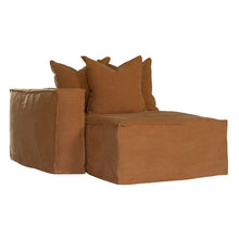 Load image into Gallery viewer, Hendrix Sofa Chaise with left hand arm in clay, with feather cushioning and removable slipcover, timber frame modern coastal sofa with scatter cushions, available in multiple colours