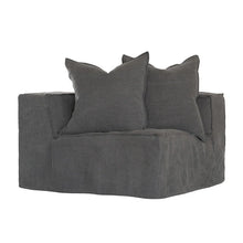 Load image into Gallery viewer, Hendrix Sofa corner section in charcoal, with feather cushioning and removable slipcover, timber frame modern coastal sofa with scatter cushions, available in multiple colours.