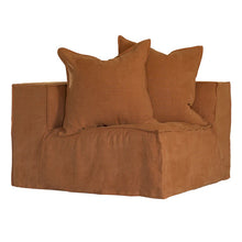 Load image into Gallery viewer, Hendrix Sofa corner section in clay, with feather cushioning and removable slipcover, timber frame modern coastal sofa with scatter cushions, available in multiple colours.