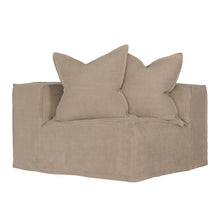 Load image into Gallery viewer, Hendrix Sofa corner section in oatmeal, with feather cushioning and removable slipcover, timber frame modern coastal sofa with scatter cushions, available in multiple colours.