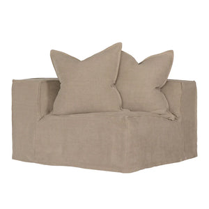 Hendrix Sofa corner section in oatmeal, with feather cushioning and removable slipcover, timber frame modern coastal sofa with scatter cushions, available in multiple colours.