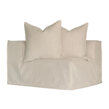 Load image into Gallery viewer, Hendrix Sofa corner section in sand, with feather cushioning and removable slipcover, timber frame modern coastal sofa with scatter cushions, available in multiple colours.