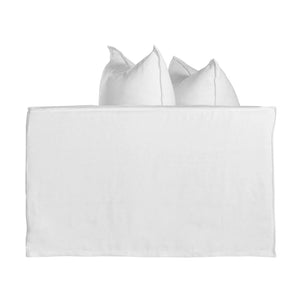 Hendrix Sofa corner section in white, with feather cushioning and removable slipcover, timber frame modern coastal sofa with scatter cushions, available in multiple colours. Back perspective.