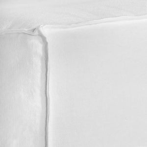 Hendrix Sofa corner section in white, with feather cushioning and removable slipcover, timber frame modern coastal sofa with scatter cushions, available in multiple colours. Corner closeup.