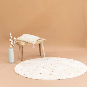 Going Dotty Round Rug - Pink and Toffee | Washable Rug