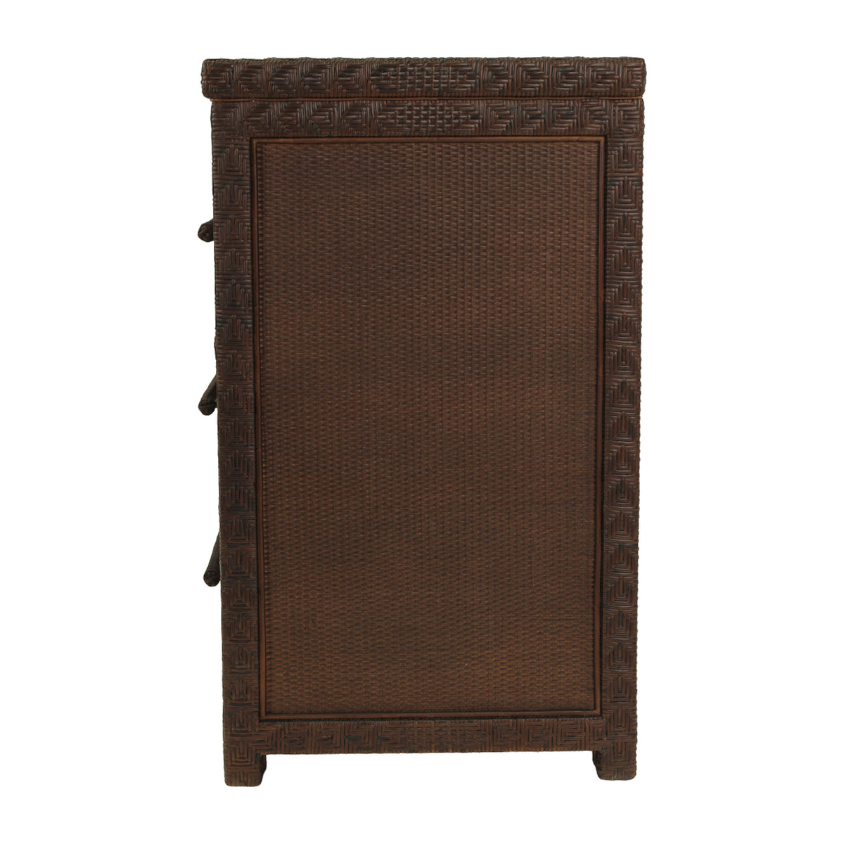 Isola three drawer rattan chest in Colonial Brown, side view