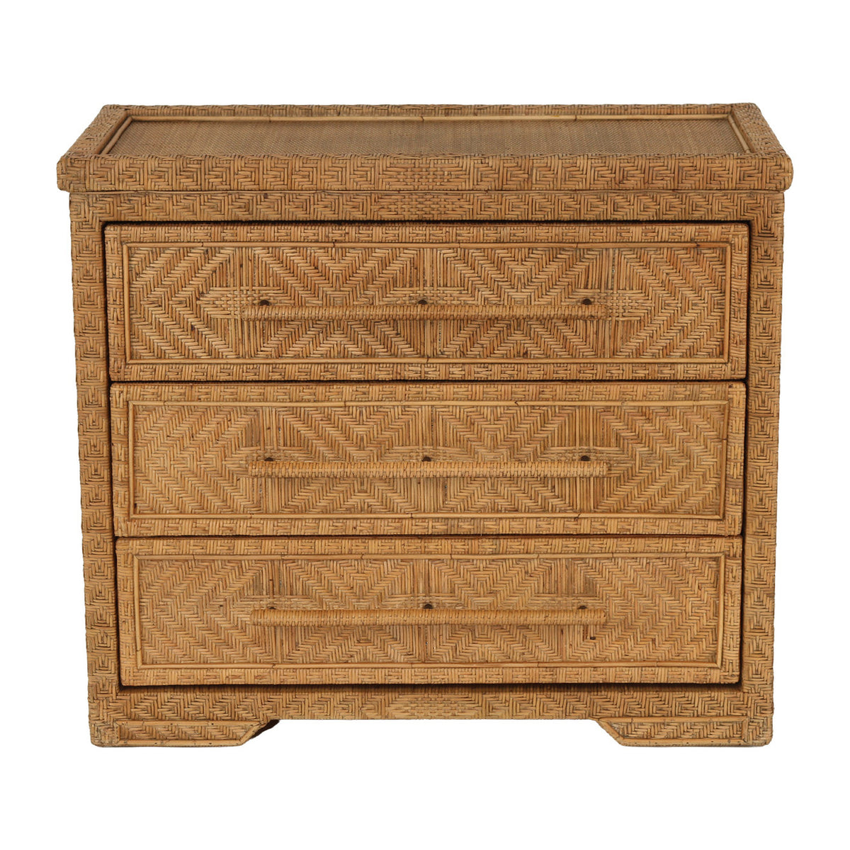 Isola three drawer rattan chest in Natural Brown Wash, front view showing the top