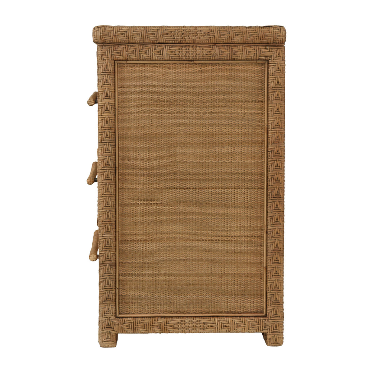 Isola three drawer rattan chest in Natural Brown Wash, side view