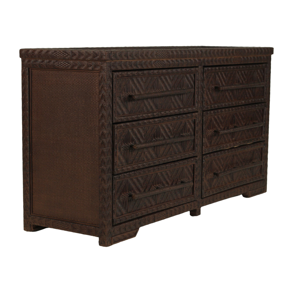 Isola six drawer rattan chest in Colonial Brown, angled view