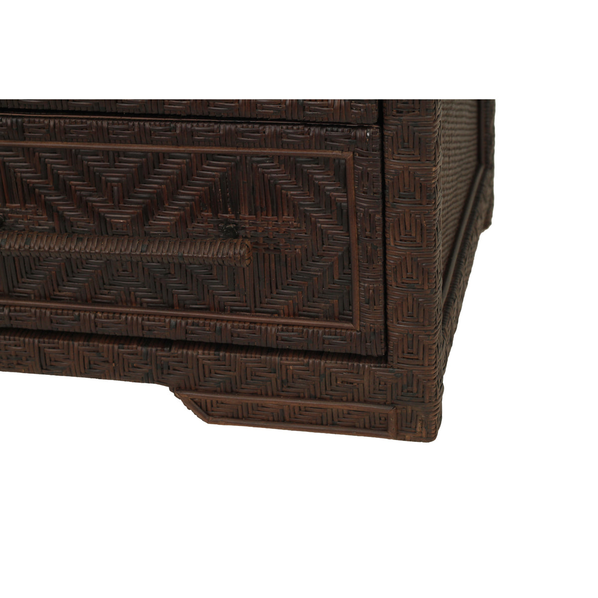 Isola six drawer rattan chest in Colonial Brown, woven rattan drawer front and handle detail