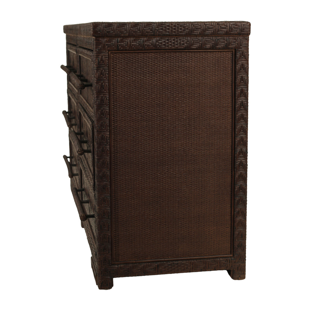Isola six drawer rattan chest in Colonial Brown, side view