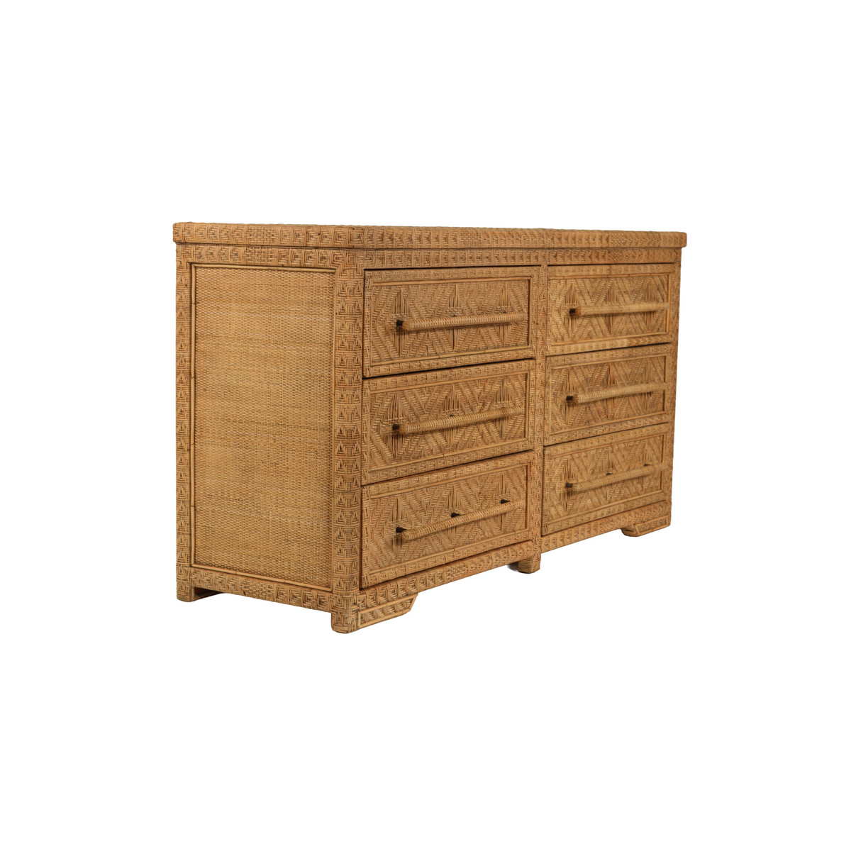 Isola six drawer rattan chest in Natural Brown Wash, angled view