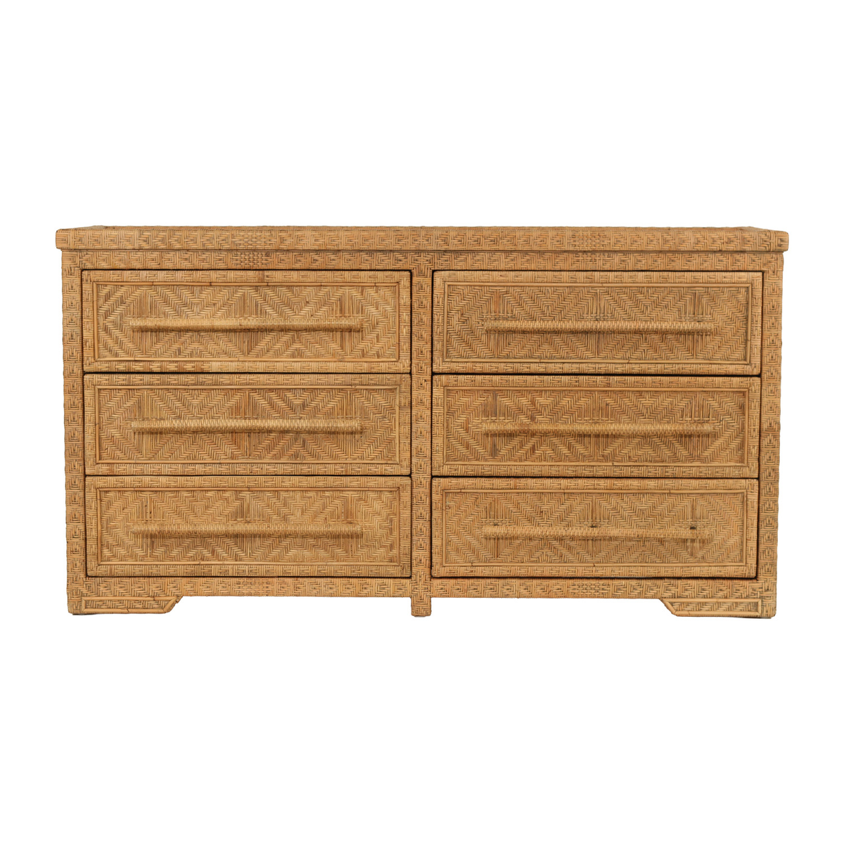 Isola six drawer rattan chest in Natural Brown Wash with woven rattan drawer fronts, front view