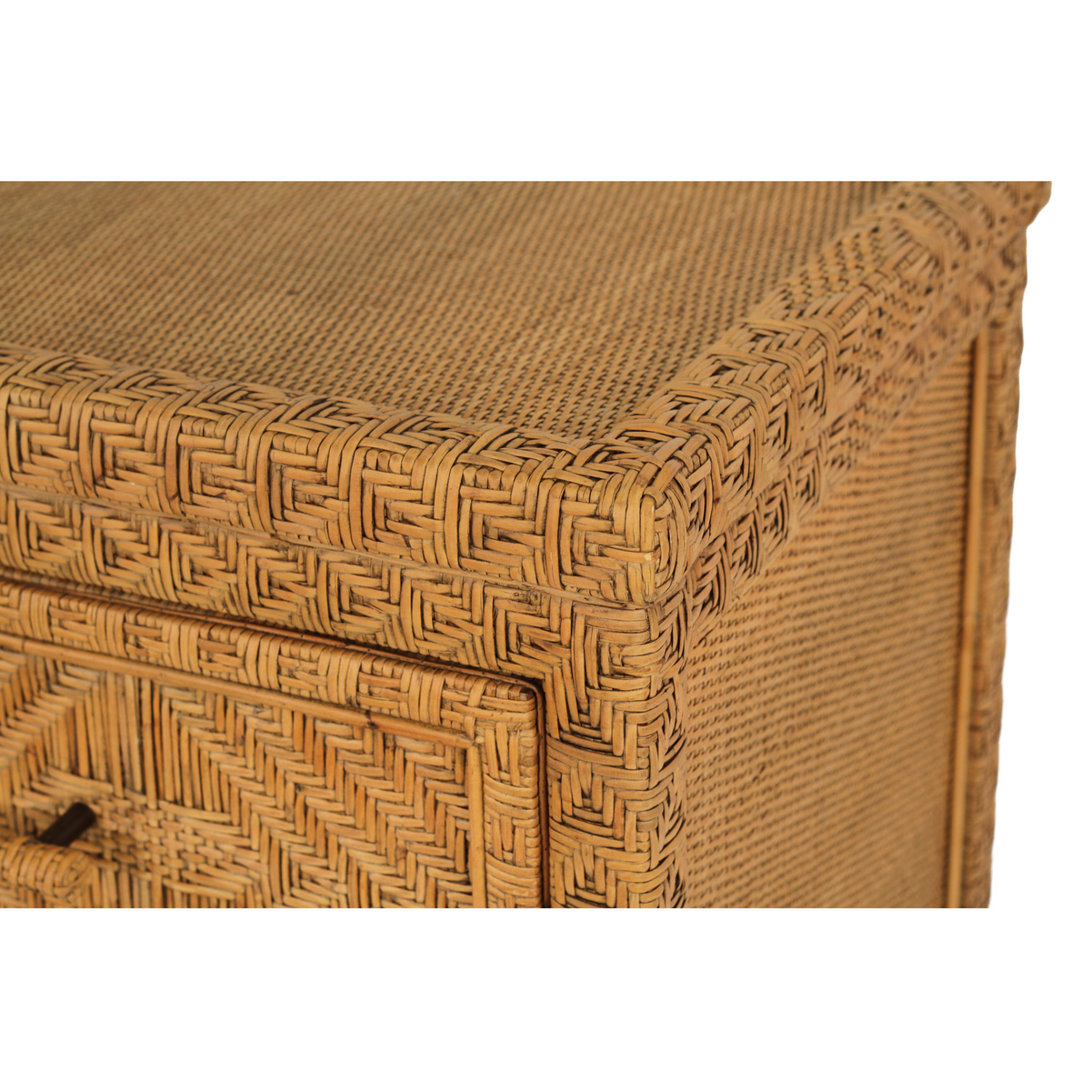 Isola six drawer rattan chest in Natural Brown Wash, woven rattan top and corner detail