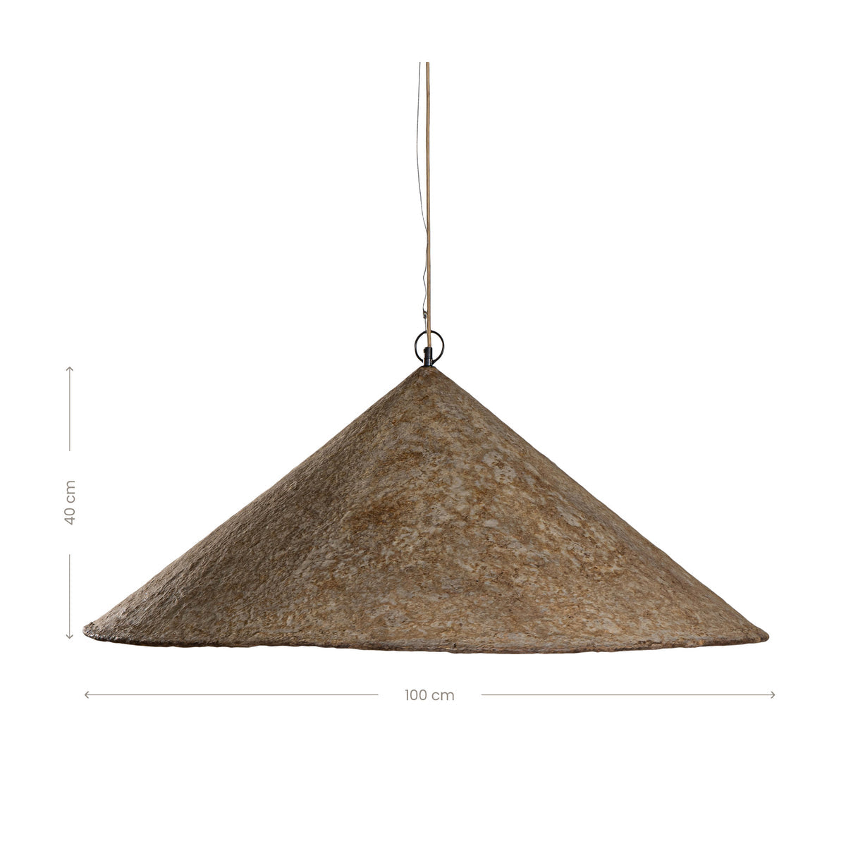 Khufu Pendant Large in Dark Roast finish, handcrafted papier-mâché composite pendant light with sculptural organic form and rich textured surface - dimensions.