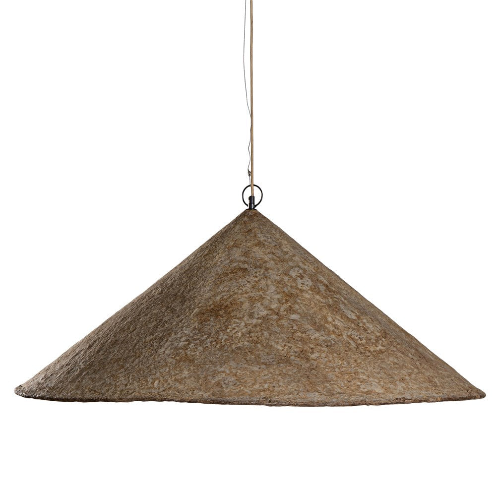 Khufu Pendant Large in Dark Roast finish, handcrafted papier-mâché composite pendant light with sculptural organic form and rich textured surface.