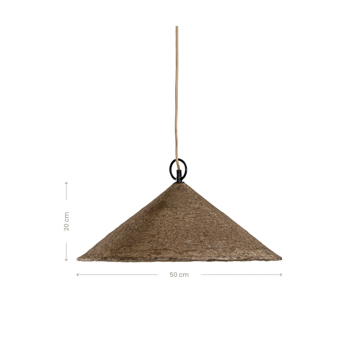 Khufu Pendant Small in Dark Roast finish, handcrafted papier-mâché composite pendant light with sculptural organic form and rich textured surface. Dimensions.