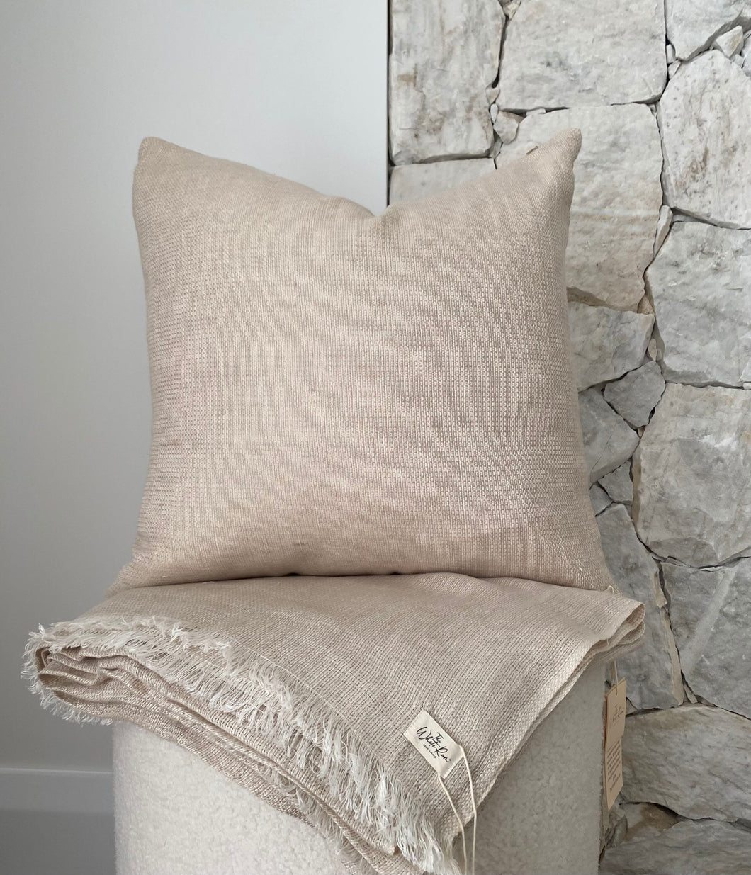 Beautiful linen gauze cushion in cookie and cream, Magnolia Lane designer cushions