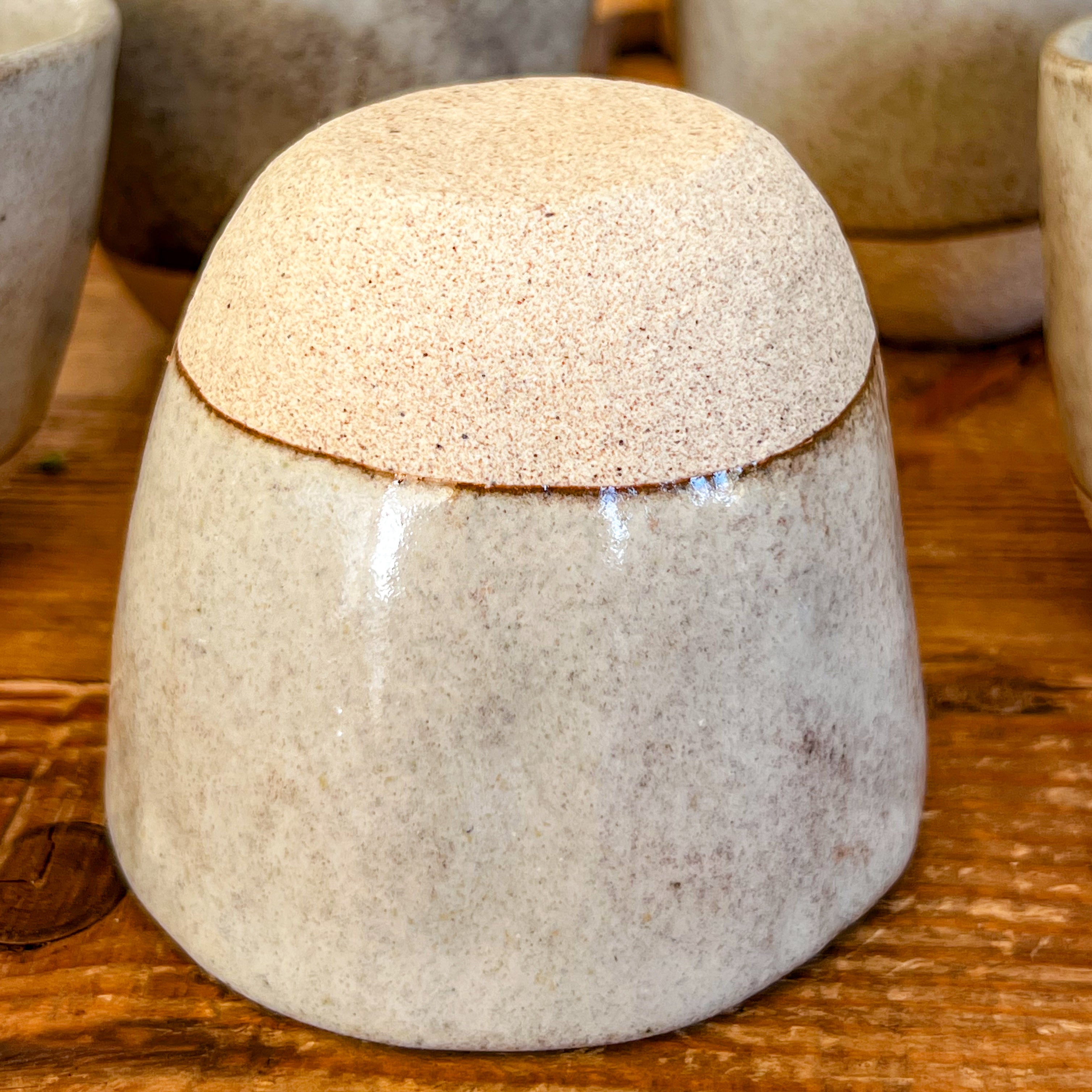 Set of two lopsided tea mugs in fawn, handcrafted Japanese ceramic stoneware from Villa Style 2