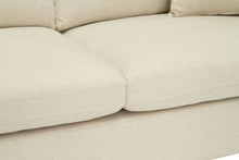 Load image into Gallery viewer, Lucca Four Seater Sofa in performance linen blend upholstery in Dune, refined design, available in boucle oatmeal or saddle leather.  Seat cushions.