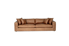 Load image into Gallery viewer, Lucca Four Seater Sofa in trend saddle tan leather with sleek, sophisticated design. Front perspective.