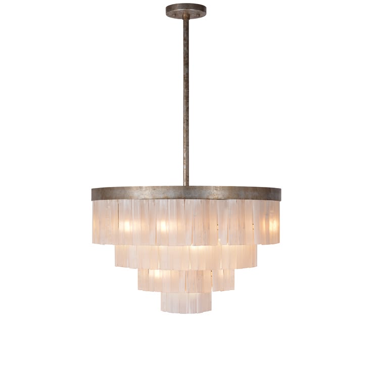 Lumière Round Chandelier in forged metal with hand-cut Moroccan selenite crystal