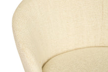 Load image into Gallery viewer, Bellevue Counter Stool with padded Natural fabric seat and back, slim white powder-coated steel frame, modern elegant design. Backrest perspective.