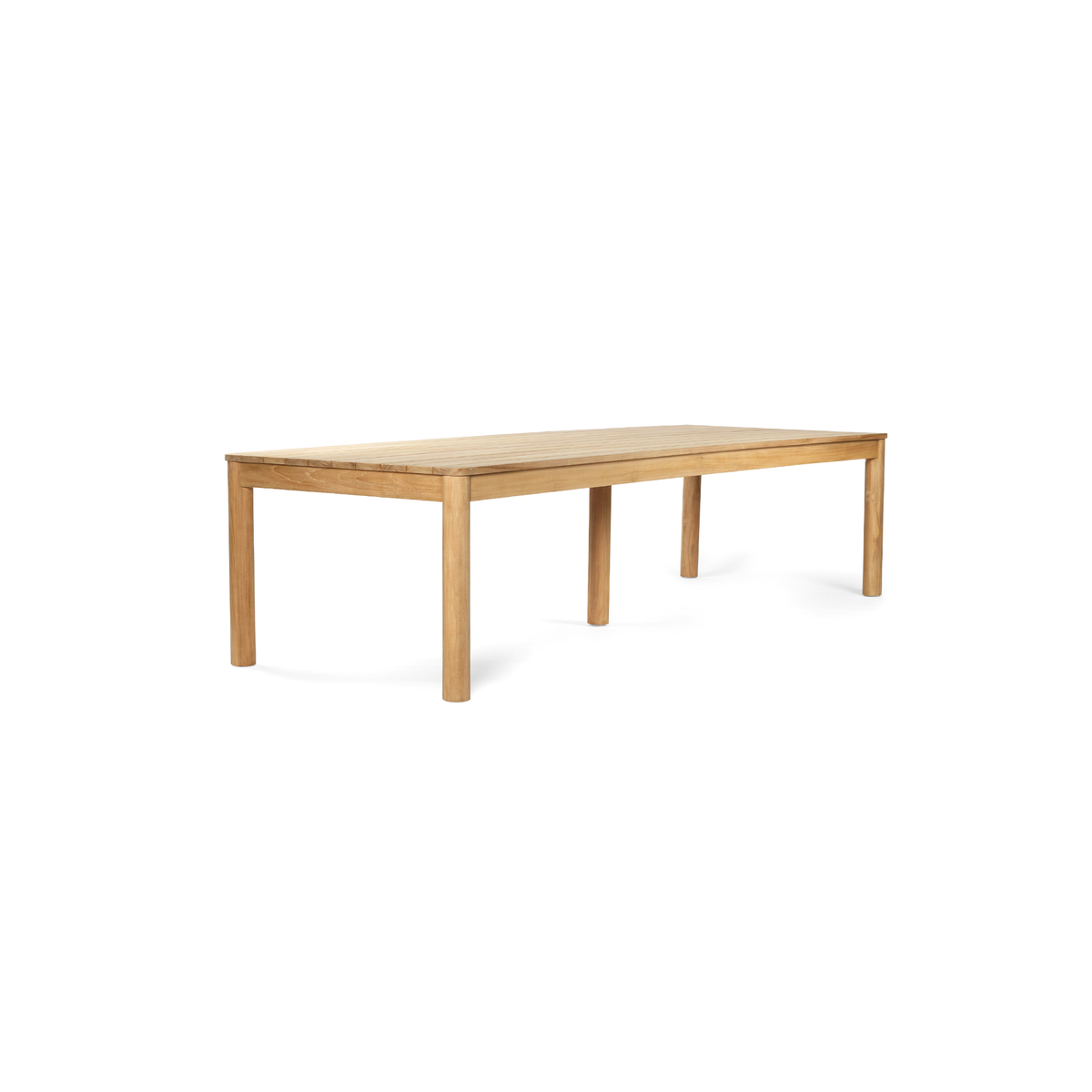 Noosa 3.2m solid teak outdoor dining table, angled view