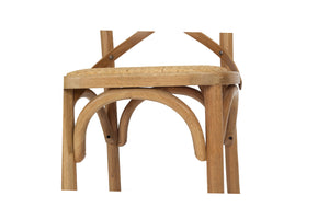 Settler Provincial Cross Back Counter Stool in oak with rattan seat, French café style stool for coastal and provincial interiors.  Seat detail.
