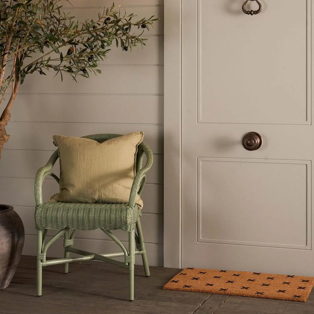 Beautiful french inspired rattan armchair in a gorgeous shade of green, Magnolia Lane modern interiors