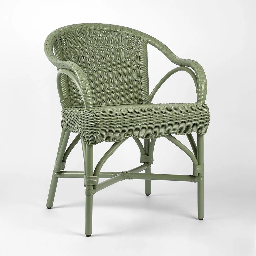 Beautiful French inspired rattan armchair in a gorgeous shade of green, Magnolia Lane