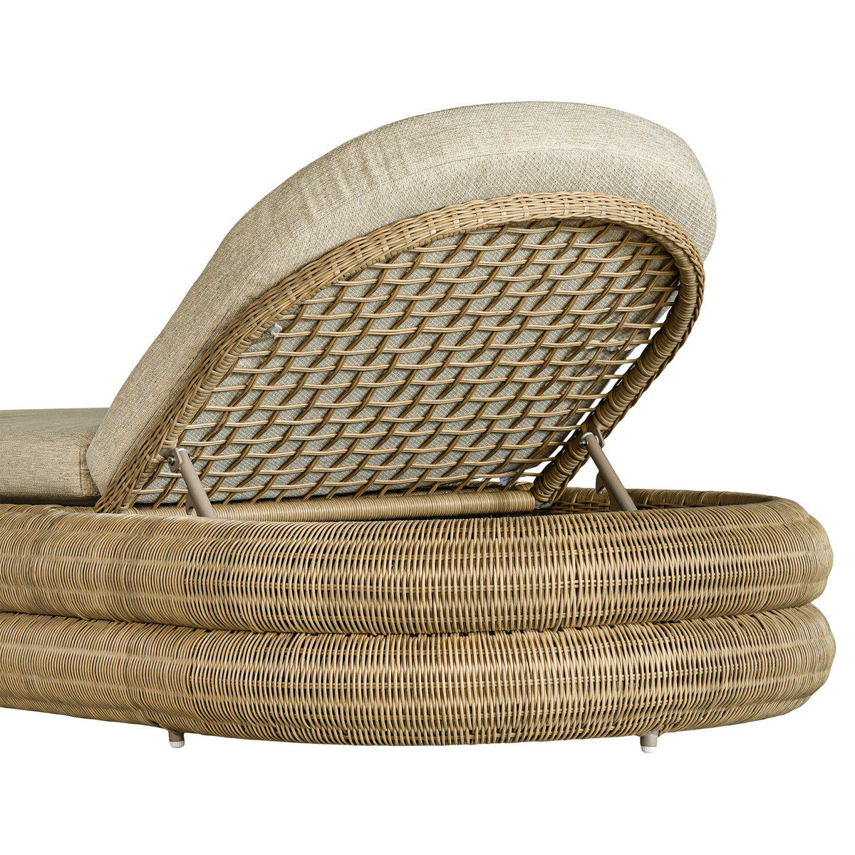 Satori outdoor sun lounger, close-up of the woven adjustable backrest
