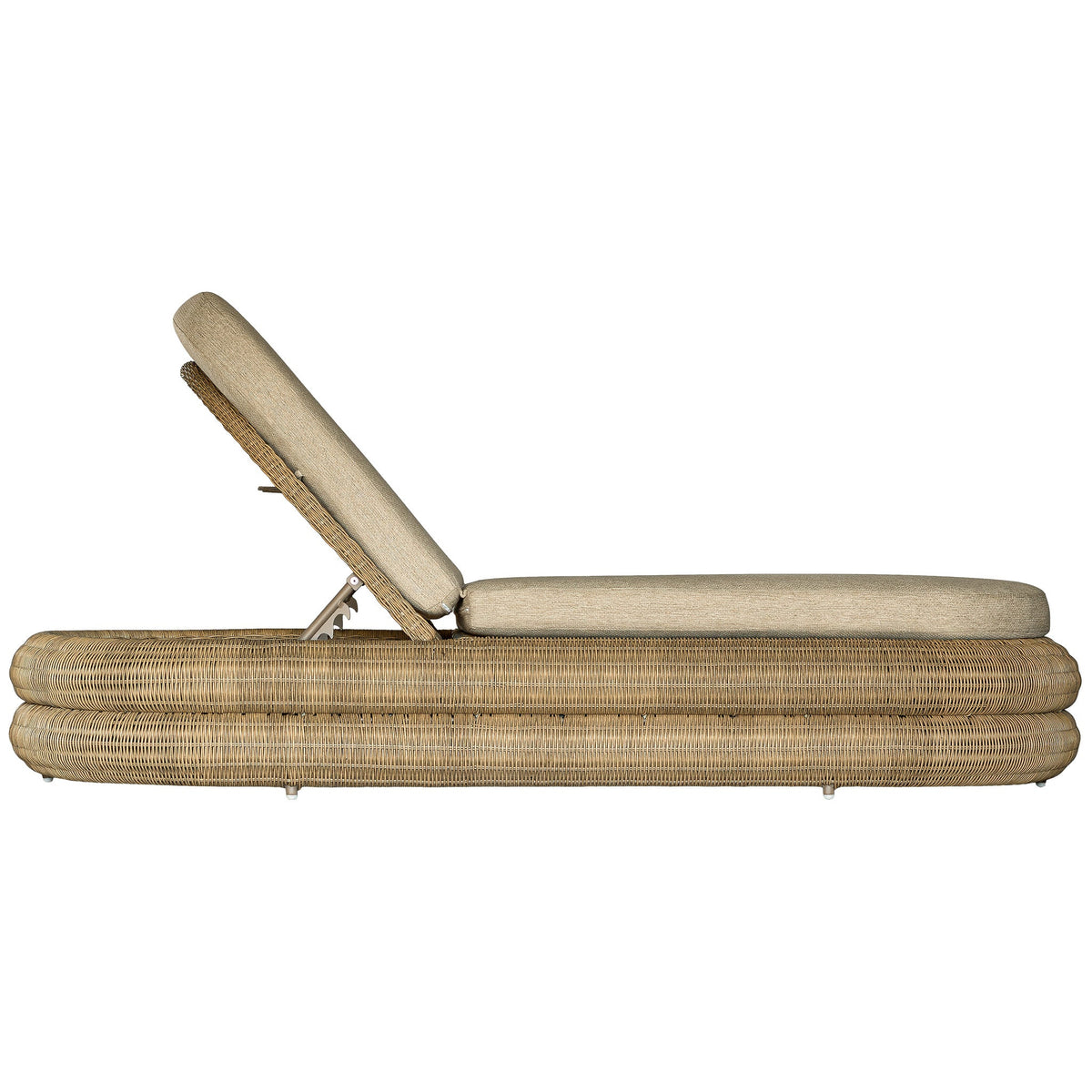 Satori outdoor sun lounger in Natural, side profile with backrest raised