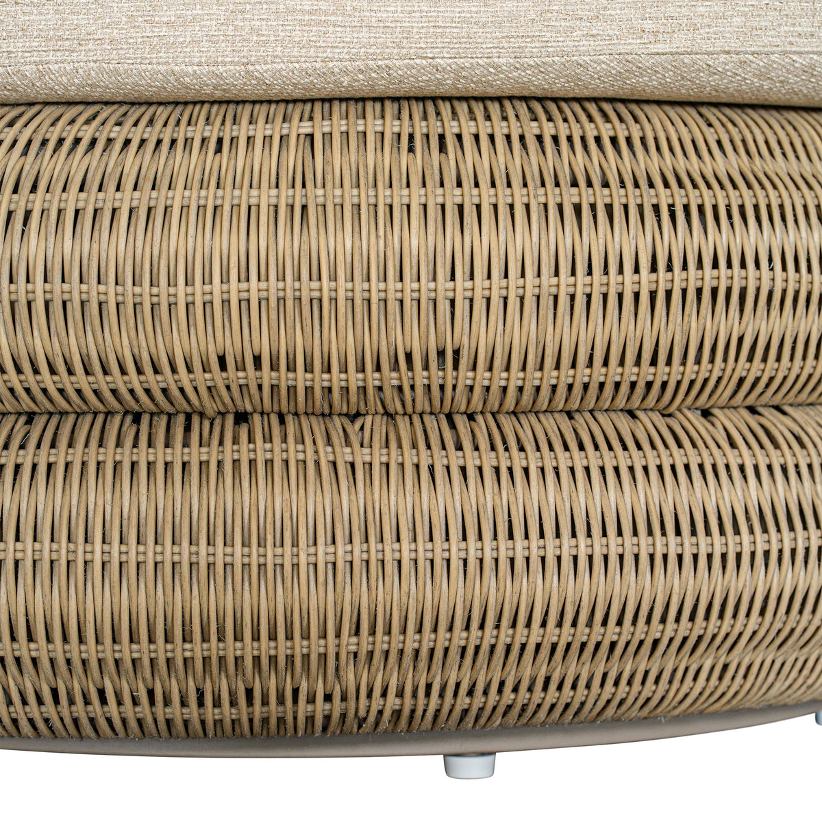 Satori outdoor swivel chair, close-up of the woven base and concealed swivel support